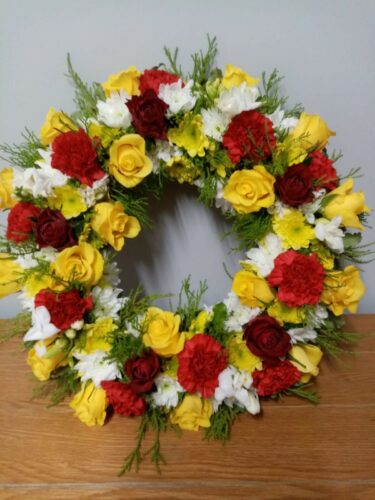 Red Yellow White Loose Wreath - Brunels Funeral Directors