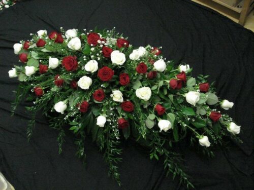 Red & White Rose Spray - Brunels Funeral Directors