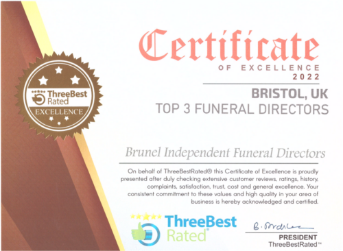 Certificate Of Excellence 2022 - Brunel Funeral Directors